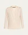 Kobi Halperin Nellie Pleated V-neck Long-sleeve Blouse In Ecru