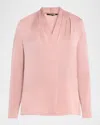 Kobi Halperin Nellie Pleated V-neck Long-sleeve Blouse In Pink