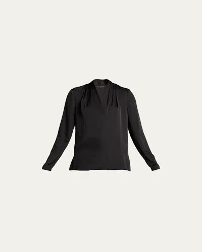 KOBI HALPERIN NELLIE PLEATED V-NECK LONG-SLEEVE BLOUSE