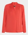 Kobi Halperin Nellie Pleated V-neck Long-sleeve Blouse In Poppy