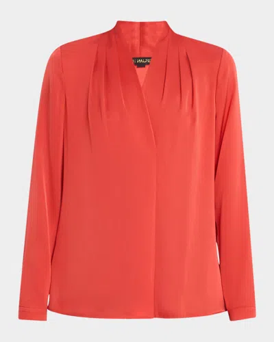 Kobi Halperin Nellie Pleated V-neck Long-sleeve Blouse In Poppy