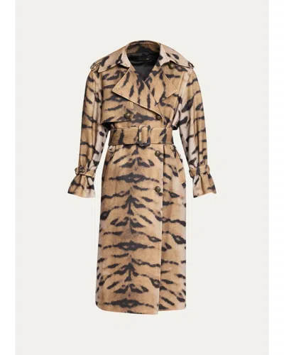 Kobi Halperin Nicole Tiger-print Wool Trench Coat In Light Natural