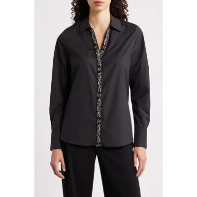 Kobi Halperin 'noor' Lace Trim Slit Sleeve Silk Blouse In Black