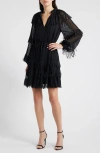 Kobi Halperin Nora Long Sleeve Chiffon Cocktail Dress In Black