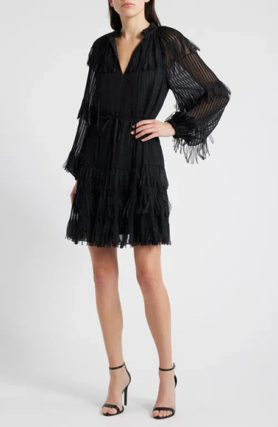 Kobi Halperin Nora Long Sleeve Chiffon Cocktail Dress In Black