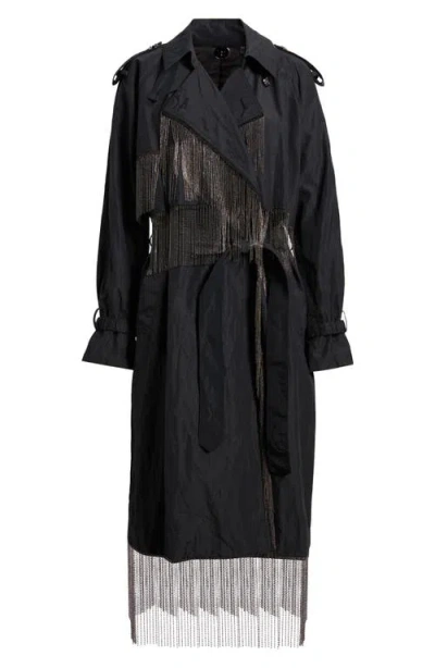 Kobi Halperin Orly Chain Fringe Trench Coat In Black