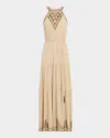 Kobi Halperin Paige Beaded Tiered Halter Maxi Dress In Neutral
