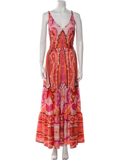 Pre-owned Kobi Halperin Paisley Print Long Dress In Orange