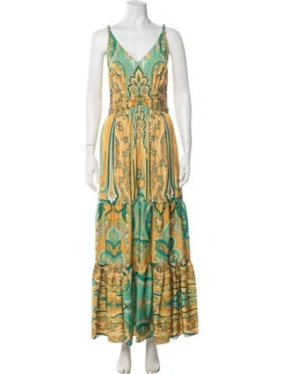Pre-owned Kobi Halperin Paisley Print Long Dress In Yellow