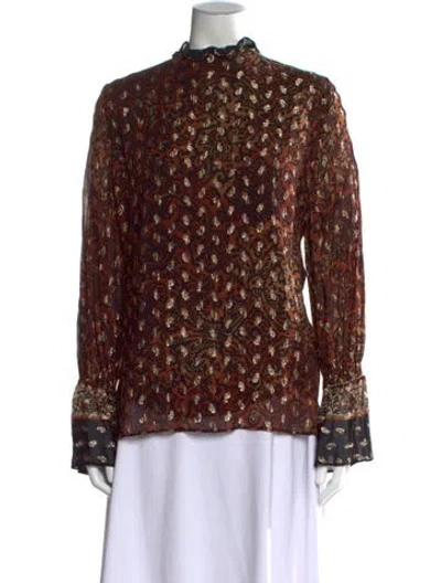 Pre-owned Kobi Halperin Paisley Print Long Sleeve Blouse In Brown