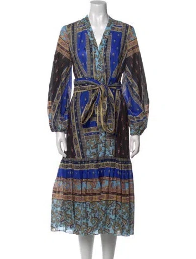 Pre-owned Kobi Halperin Paisley Print Midi Length Dress In Blue