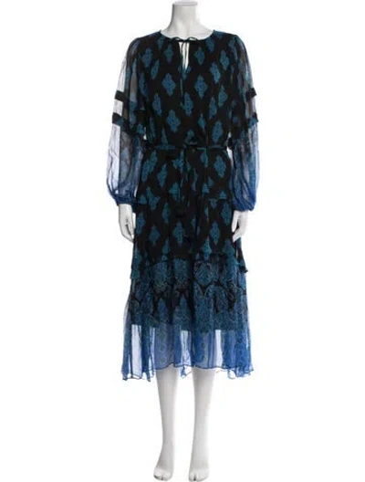 Pre-owned Kobi Halperin Paisley Print Midi Length Dress In Blue