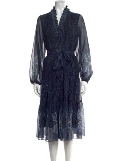 Pre-owned Kobi Halperin Paisley Print Midi Length Dress In Blue