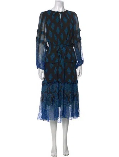 Pre-owned Kobi Halperin Paisley Print Midi Length Dress In Blue