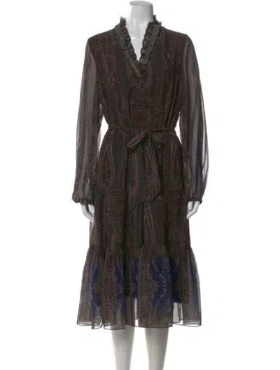 Pre-owned Kobi Halperin Paisley Print Midi Length Dress In Brown