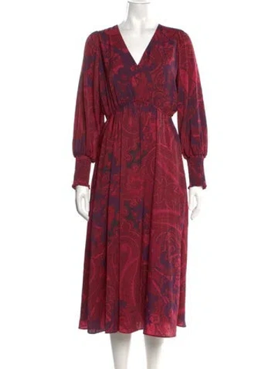 Pre-owned Kobi Halperin Paisley Print Midi Length Dress In Burgundy