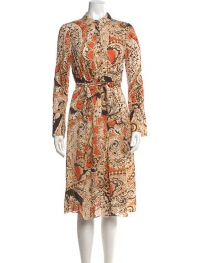 Pre-owned Kobi Halperin Paisley Print Midi Length Dress In Orange