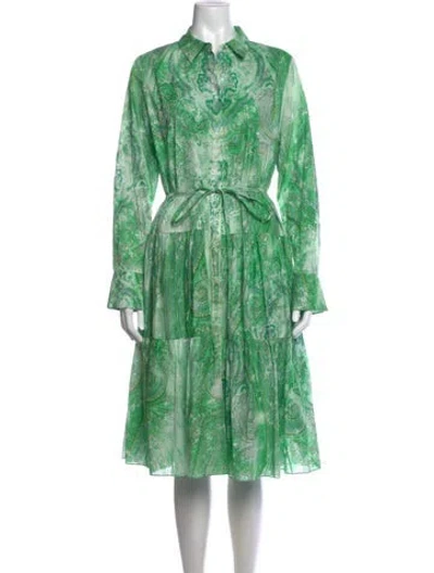 Pre-owned Kobi Halperin Paisley Print Midi Length Dress W/ Tags In Green