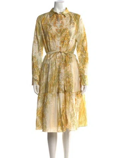 Pre-owned Kobi Halperin Paisley Print Midi Length Dress In Yellow
