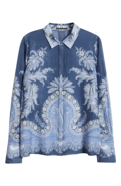 Kobi Halperin Paloma Print Cotton & Silk Shirt In Blue