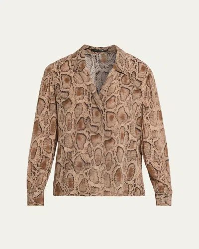Kobi Halperin Piper Snakeskin-print Viscose Blouse In Brown
