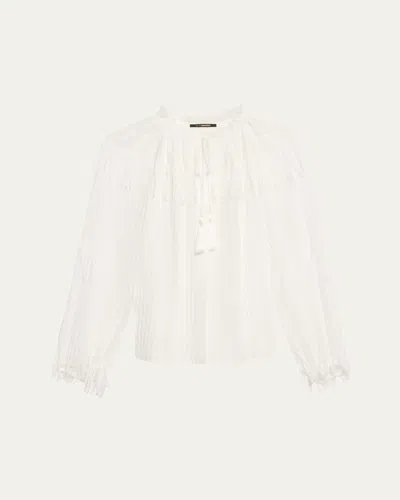 Kobi Halperin Poppi Tie-neck Fringe Chiffon Blouse In Ivory