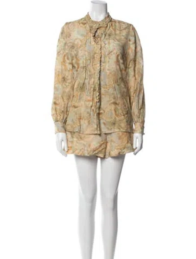 Pre-owned Kobi Halperin Printed Braided Accents Short Set In Neutral
