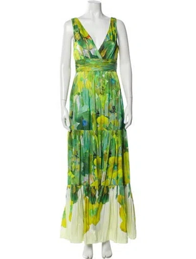 Pre-owned Kobi Halperin Printed Long Dress W/ Tags In Green
