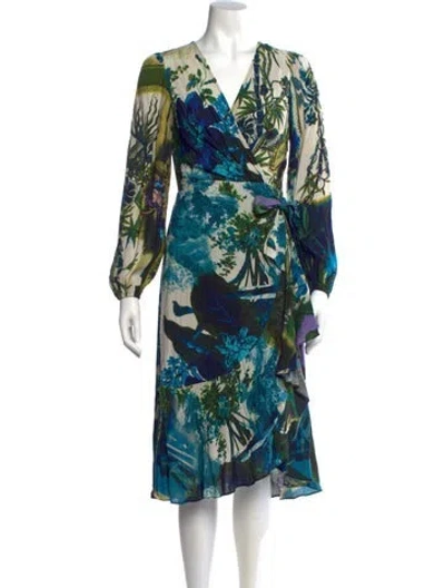 Pre-owned Kobi Halperin Printed Midi Length Dress In Blue