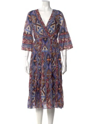 Pre-owned Kobi Halperin Printed Midi Length Dress In Blue