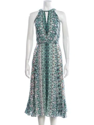 Pre-owned Kobi Halperin Printed Midi Length Dress In Green