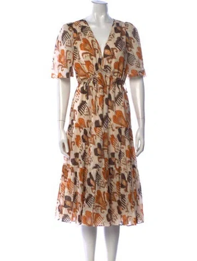 Pre-owned Kobi Halperin Printed Midi Length Dress In Neutrals