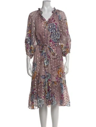 Pre-owned Kobi Halperin Printed Midi Length Dress In Purple