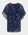 Kobi Halperin Prism Floral-print Ruffle Blouse In Indigo Multi
