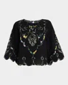 Kobi Halperin Ramona Scalloped Eyelet Applique Blouse In Black Multi