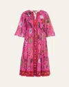 Kobi Halperin Reese Floral-print Cotton Midi Dress In Pink Multi