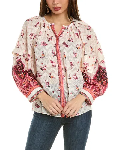 Kobi Halperin Rey Floral-print Button-down Jacquard Blouse In White