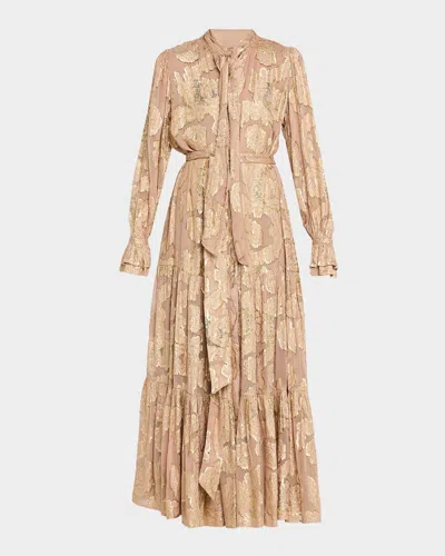 Kobi Halperin Rian Metallic Floral Jacquard Maxi Dress In Pink