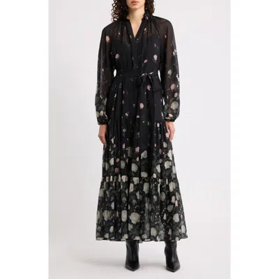 Kobi Halperin Robin Floral Tiered Chiffon Maxi Dress In Black