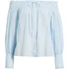 Kobi Halperin Robin Striped Off-shoulder Boxy Blouse In Blue