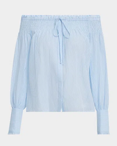 Kobi Halperin Robin Striped Off-shoulder Boxy Blouse In Blue