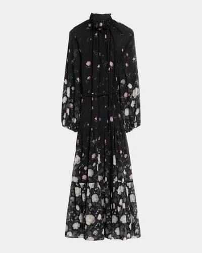 Kobi Halperin Robin Tiered Floral-print Chiffon Maxi Dress In Black