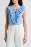 Kobi Halperin Florence Sleeveless Ruffle Blouse In Dusty Blue