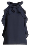 Kobi Halperin Ruffle Sleeveless Top In Navy