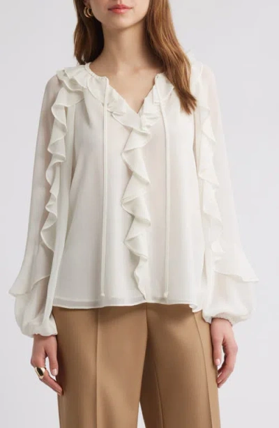 KOBI HALPERIN KOBI HALPERIN RUFFLE SPLIT NECK CHIFFON TOP