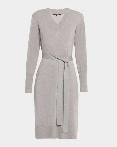 Kobi Halperin Russel Belted V-neck Sweater Dress In Gray
