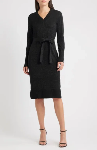 Kobi Halperin Russel Metallic Long Sleeve Sweater Dress In Black