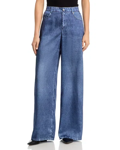 Kobi Halperin Sage Denim Print Satin Pants In Blue