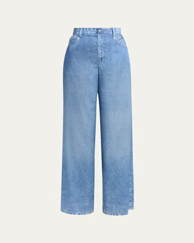 Kobi Halperin Sage Denim-print Wide-leg Pants In Blue