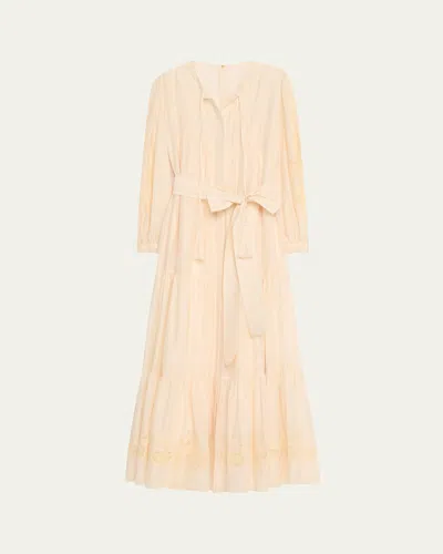 Kobi Halperin Shanice Tiered Floral-embroidered Maxi Dress In Ecru